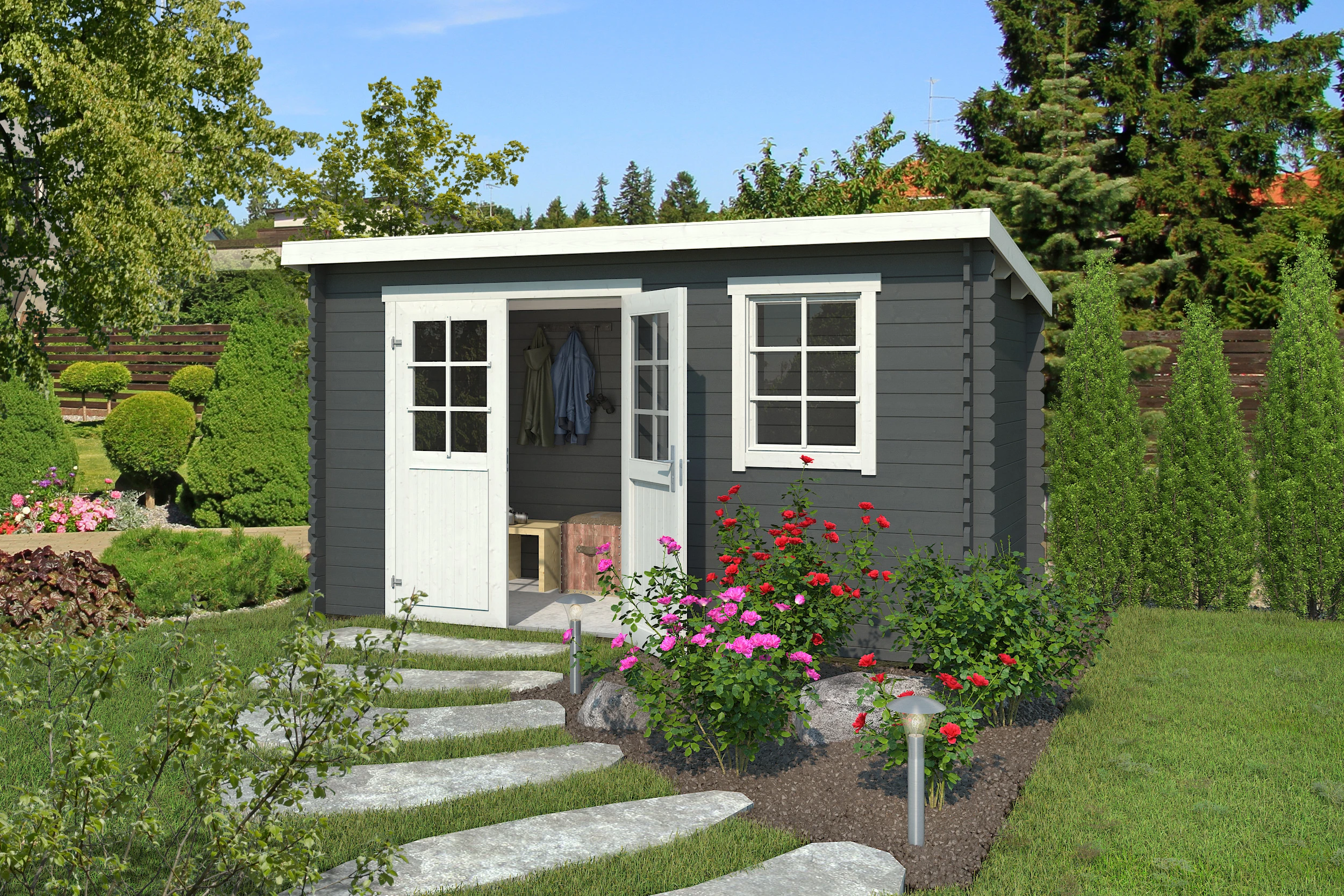 Outdoor Life Blokhut Amira Carbon Grey-Wit 380 x 175 cm 28 mm - Afbeelding 2